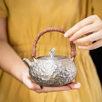 Керамический посеребренный чайник из стерлингового серебра 999 пробы, заварочный чайник, фарфоровый позолоченный чайник для приготовления здорового чая, чайный сервиз в стиле кунг-фу