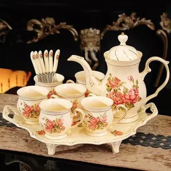 Керамический послеобеденный чайный сервиз в европейском стиле с подносом, кофейная чашка, весь британский набор, домашний роскошный элитный свадебный набор