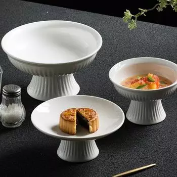 Керамический японский стиль Высокий фруктовый чайный поднос Специальная тарелка для отеля Украшения для десертного стола Тарелка для холодных блюд High Sense Home