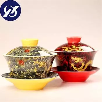 Керамический традиционный C nese Gaiwan с ручной росписью офисный чайник Дракон Ретро чайные чаши с крышкой Посуда для напитков A