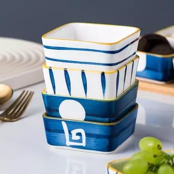 Керамическое блюдо в японском стиле, квадратная тарелка для закусок, соусница и уксус, ресторанная посуда, кухонная утварь, домашняя салатница