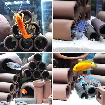 Керамическое гнездо для рыб и креветок, хрустальный домик, специальный глиняный горшок, укрытие, земляная труба, пещера, аквариум, разведение креветок, керамическое украшение 11.5x4.5x4cm коричневый