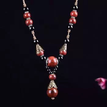 Керамическое ожерелье Цзиндэчжэнь Ручные украшения Этнический стиль Шаровое ожерелье Свитер-цепочка