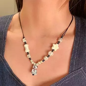 Керамическое ожерелье из плетеной веревки с собакой, дизайн этнических меньшинств, ретро, крутое ожерелье для девочек, модные аксессуары