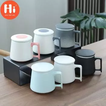 Керамическое ситечко для чая, кружка с крышкой и фильтром, креативная фарфоровая чашка для чая, офисная чашка для разделения воды, простая домашняя посуда для напитков, подарок