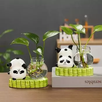 Керамика Цветочные композиции Украшения Стеклянное искусство DIY Цветочные сосуды Креативная панда Гидропонная ваза Милые украшения для дома