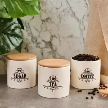 Керамика Декоративный набор из 3 баночек для специй, белый/черный