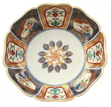 Керамика Ишимару, Хасами, печь для обжига Ринкуро, великолепная старинная чаша для хранения в стиле Имари, окно с цветочной росписью (Фарфор ХАСАМИ) 009089-656