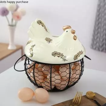 Керамика из кованого железа в деревенском стиле Корзина для яиц Корзина для хранения кур Фрукты Закуски Разное Коробка для отделки дома Украшения для кухни