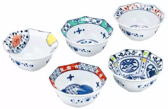 Керамика Nishikai, картина Hasami, маленькая, восьмиугольная, в подарочном наборе белого цвета 19544, посуда, мелочь, миски, коробка, Nishiki, коробка, белый