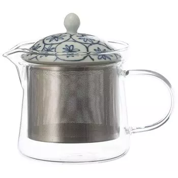 Керамика Nishikai, посуда Hasami, керамика Issei, стеклянный чайник, маленький, примерно 425 мл, нержавеющая сталь, корзина для чая, синий, сделано в Японии 20498 синий