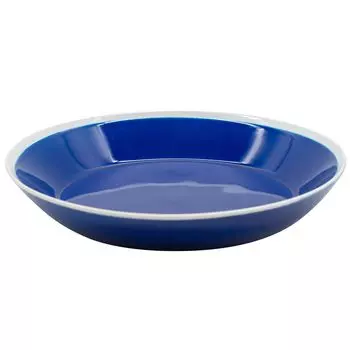 Керамика Okugawa, хасами, карри, тарелка для пасты, диаметр около 20 см, высота 3 см, белая полоса, синяя, простая, базовая, можно мыть в микроволновой печи синий