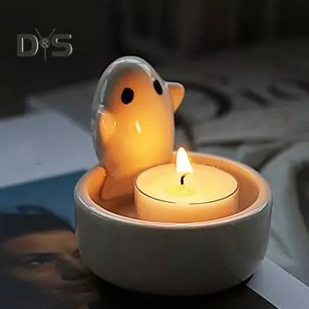 Керамика Призрачный Подсвечник Белый Призрак Чайная Свеча Подсвечник Гостиная Ванная Комната Украшение Рабочего Стола Подарок на Рождество и Хэллоуин белый