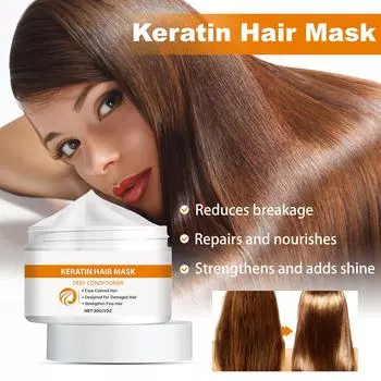 Кератиновая маска для волос, глубоко питающая маска для волос, маска для волос, уменьшает ломкость, восстанавливает и питает, укрепляет и придает осветление, 30 г One Size