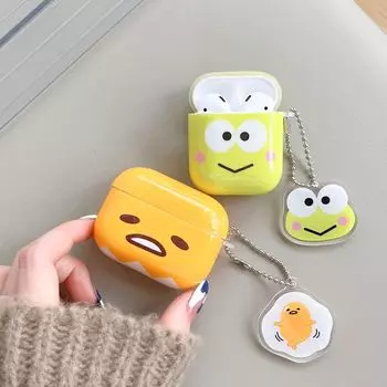 Keroppi Желточный брат Подходит для AirPods 1/2 поколения Защитный чехол Apple Pro 3 поколения Мультяшный чехол для наушников Мягкий силикон AirPods Pro Big Eye Frog + Hanging