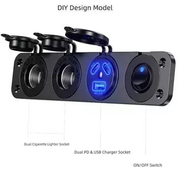 Kewig 4 в 1 USB C панель питания розетка тройные розетки двойной PD и QC3.0 быстрое автомобильное зарядное устройство с клавишным переключателем для автомобиля грузовика морского автофургона