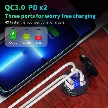 Kewig Новое поступление Разветвитель прикуривателя 12 В Двойной QC3.0 и PD зарядное устройство Адаптер питания Розетка для автомобиля Мотоцикла Скутера