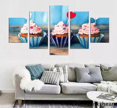 Кекс Сердце 5 шт. HD Печать Холст Художественный Плакат Модульная Настенная Живопись Кухня Домашний Декор Современная Картина Фрески Диаграмма Спальня 20x35cm*2 20x45cm*2 20x55cm*1