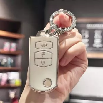 Key Fob Cover with Bling Lanyard Keyring for Mazda 3 5 6 Series M6 RX8 MX5 2 3 Buttons Smart Keyless Key Protector чёрный