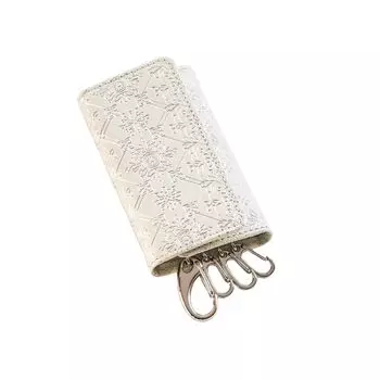 Key Key Key Сделано в цветочном люмиере [Yuzen Bunko] Чехол, тройной чехол, цепочка, Япония, ручная работа, узор, белый, стильный, элегантный, кожаный, подарок, серебряный