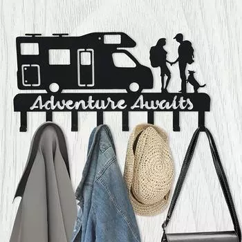 Key Rack Holder Wall Pediments, Wall Mounted Key Organizer Hooks for Wall Decorative With 8 Hooks,Deer Camper Hanger