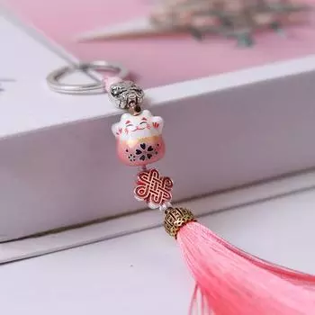 Key Ring Chinese Knot Kids Toy Lucky Cat Keychain Key Holder Lucky Cat Keyring Weaving Key Chains