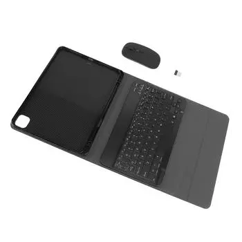 Keyboard Case with Mouse 2 Modes Connection PU Leather RGB Light Keyboard Protective Cover with чёрный