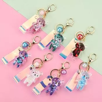 Keychain Car Charm Glitter Bear Quicksand Keyring Backpack Pendant Liquid Keyring Acrylic Key Fob разноцветный