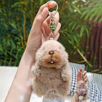 Keychain Marmota Plush Pendant With Voice Function For Bag Pendant And Toy Gift Beige Backpack