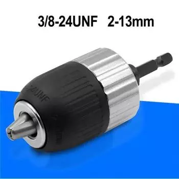 Keyless Self-Locking Drill Chuck Adapter 2-13mm 3/8-24UNF Hex Shank Quick Release Impact Ready Electric Drill Chuck Driver Tools Pack of 1