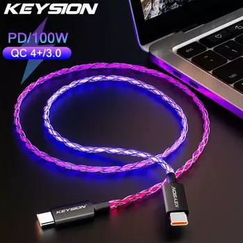 KEYSION 100W USB-C Для типа C Кабель RGB Градиент Свет PD Быстрое зарядное устройство Шнур Тип-C Кабель для Redmi Note11 Samsung S22 Macbook Pro USB-C To USB-C