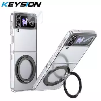 KEYSION 360° Вращающийся Магнитный Чехол-Подставка для Samsung Galaxy Z Flip 4 3 5G Прозрачная Накладка для Телефона с Защитной Пленкой для Экрана for Galaxy Z Flip 4 чёрный