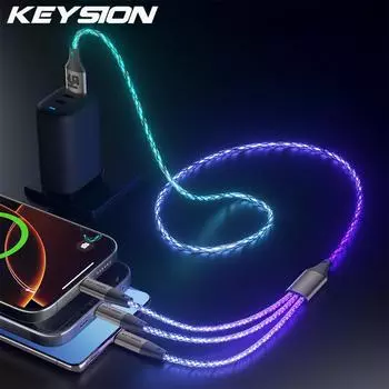 KEYSION 3 в 1 USB-кабель с цветной светодиодной подсветкой RGB и градиентом, кабель Micro USB Type-C для быстрой зарядки iPhone, Samsung, Xiaomi, OPPO 1.2m