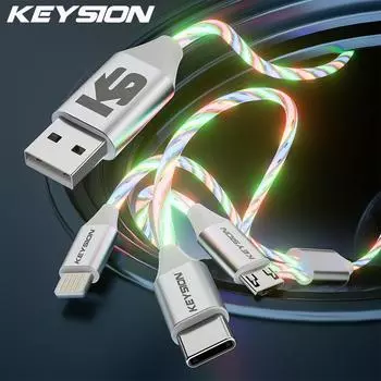 KEYSION 3 в 1 3A кабель для быстрой зарядки Micro USB Type-C провод для зарядки телефона светящийся светодиодный шнур для iPhone Samsung Xiaomi Redmi 1.2m белый
