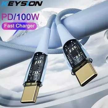 KEYSION 5A PD 100W USB C К типу C Кабель Прозрачный быстрый зарядное устройство Шнур Данных Быстрый телефонный кабель для Android Устройства Планшет 1.2m чёрный