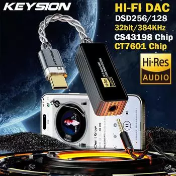 KEYSION 384kHz DSD256 CS43198+CT7601 портативный USB ЦАП аудио HiFi декодер усилитель для наушников 3.5 Jack для Android iOS Mac Win10 серый