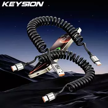 KEYSION автомобильный пружинный USB-кабель типа C 3,3 А USB C - USB C кабель для передачи данных 66 Вт PD провод для быстрой зарядки iPhone 16 Samsung Xiaomi Huawei