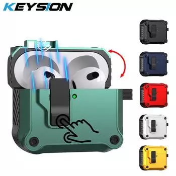 KEYSION Чехол для наушников Bluetooth для AirPods 4 с переключателем и крючком, силиконовый + противоударный защитный чехол из поликарбоната для AirPods 4th for AirPods 4 красный