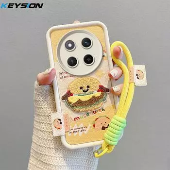 KEYSION Cartoon Cute Plush Embroidery Case for HONOR X9c 5G with Lanyard Shockproof Phone Cover for Huawei Honor Magic 7 Lite 5G for Honor X9c
