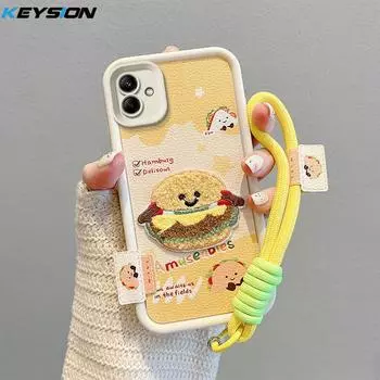 KEYSION Cartoon Cute Plush Embroidery Case for Samsung A07 4G with Lanyard Silicone Shockproof Phone Cover for Galaxy A07 for Samsung A07