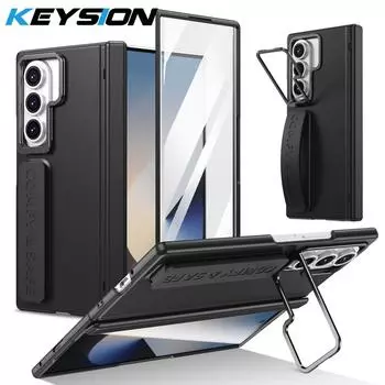 KEYSION Чехол-браслет для телефона Samsung Galaxy Z Fold 7 6 5 4 3, ударопрочный чехол из твердого ПК с подставкой и защитой экрана для шарнира for Galaxy Z Fold 7