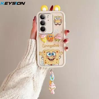 KEYSION Чехол Cute Ear 3D Cartoon для Realme C75x с браслетом, мягкий силиконовый противоударный чехол для телефона OPPO Realme 14x 5G for Realme C75x