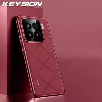 KEYSION Чехол из искусственной кожи с сетчатым узором для Xiaomi 15 5G, защитный чехол для объектива камеры из ПК, задняя крышка для Xiaomi 15 Pro 5G for Xiaomi 15 красный