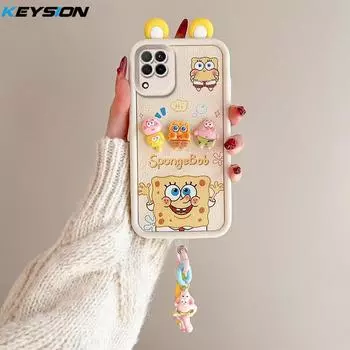 KEYSION Чехол с милым 3D-мультяшным ушком для Samsung A12 с браслетом, мягкий силиконовый противоударный чехол для задней панели телефона Galaxy M12 for Samsung A12