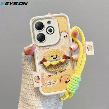 KEYSION Чехол с симпатичной плюшевой вышивкой для Infinix Smart 8 HD с ремешком из искусственной кожи, противоударный чехол для телефона Infinix Hot 40i for Smart 8