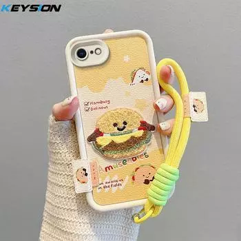 KEYSION Чехол с симпатичной плюшевой вышивкой для iPhone SE 2020 2022 со шнурком, противоударный чехол для iPhone 8 7 6s Plus for iPhone SE 2022