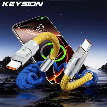 KEYSION цинковый сплав 66 Вт PD USB C на USB C кабель передачи данных Тип C кабель автомобильный пружинный кабель для быстрой зарядки данных для iPhone 16 Samsung Xiaomi Huawei C To C Orange Wihte-1.8m