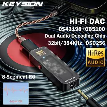 KEYSION CS43198 USB DAC аудио HiFi декодер 384 кГц DSD256 Type-C на 3,5 мм Adjust EQ HD усилитель для наушников для Android iOS Win10 чёрный