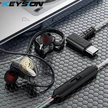 KEYSION Динамические HiFi Проводные Наушники Тип C ЦАП Цифровой Чип Внутриканальные Наушники L Сгибающийся Заушник Игровая Спортивная Гарнитура С Микрофоном чёрный