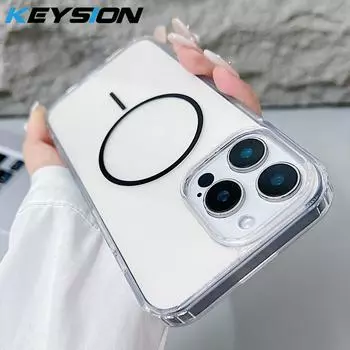 KEYSION HD Transparent Magnetic Wireless Charge Phone Case for MagSafe for iPhone 11 12 Pro Max Hard Clear Cover for iPhone 12 чёрный